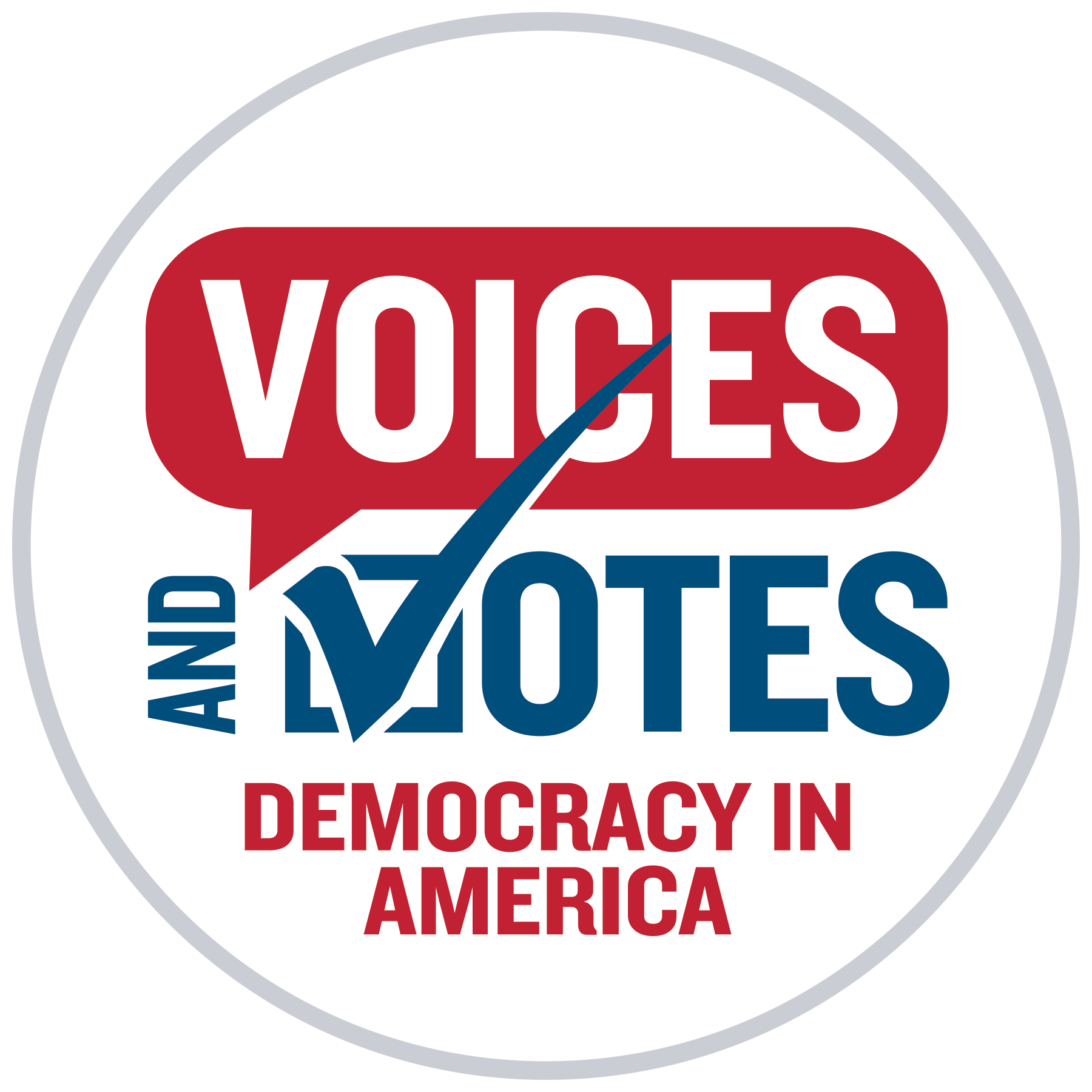 Logo for Voices and Votes Exhibit that reads "Voices And Votes: Democracy in America"