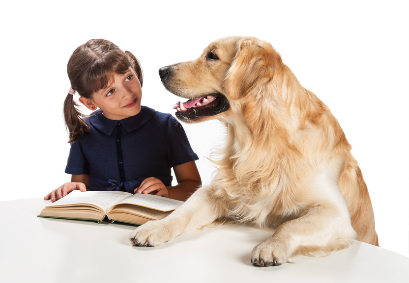 image of a girl reading to a dog