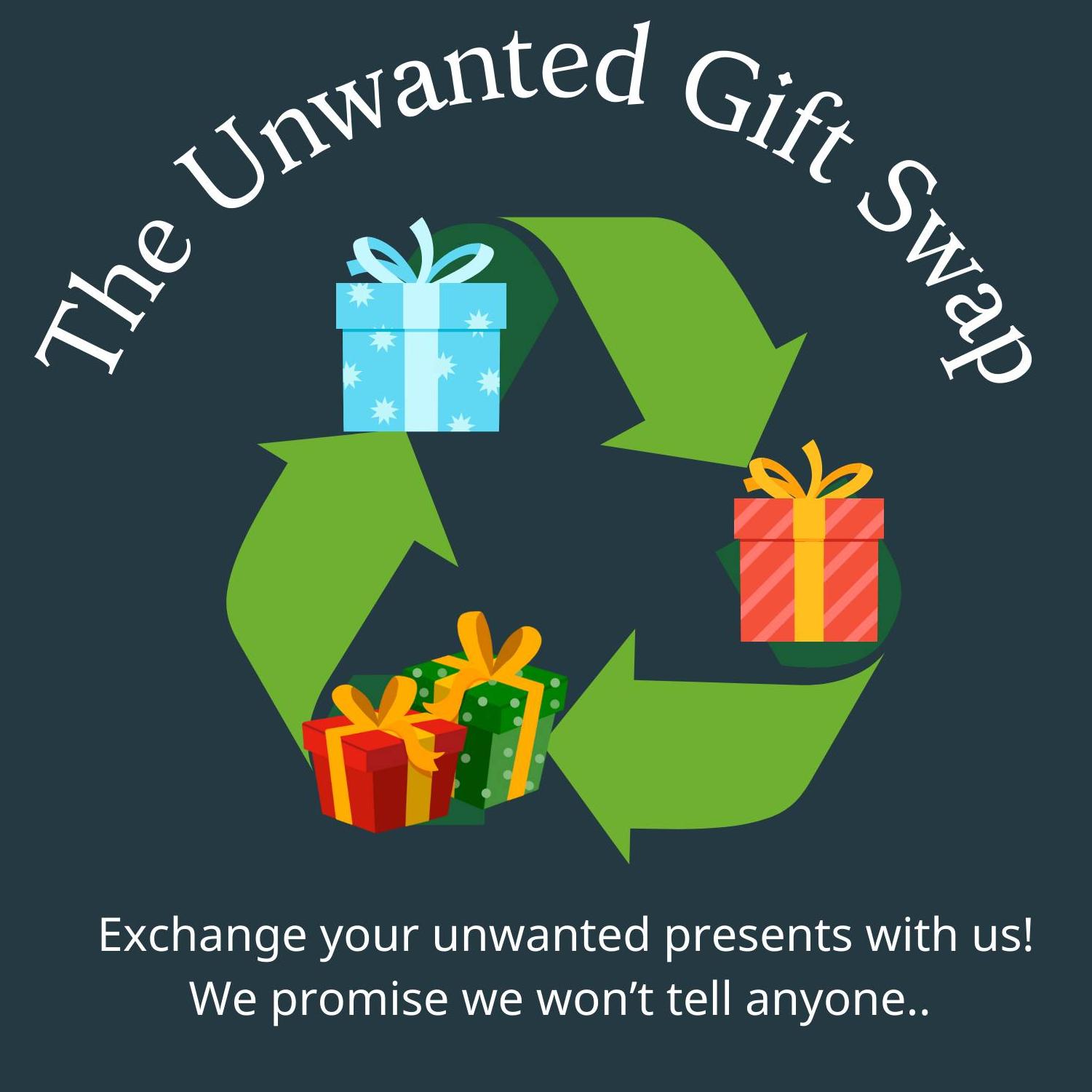 dark blue bavckground with green arrows in a circle with wrapped presents 
