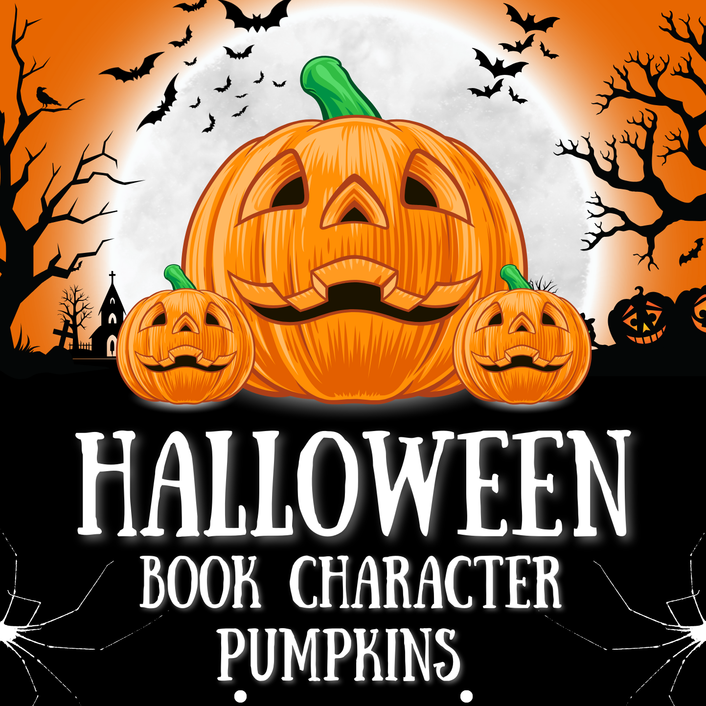 graphic image of 3 spooky pumpkins