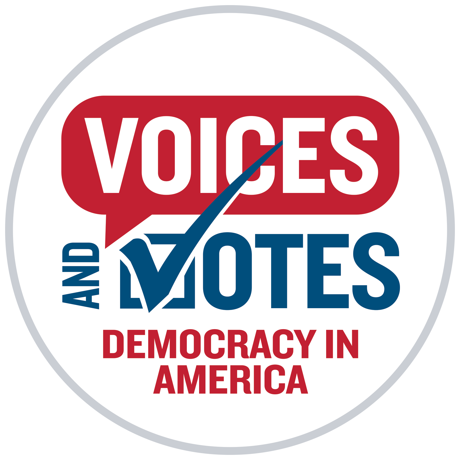 Logo for Voices and Votes Exhibit that reads "Voices And Votes: Democracy in America"