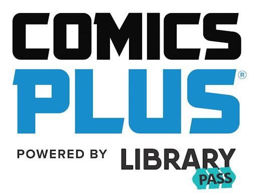 Comics Plus, Powered by Library Pass logo